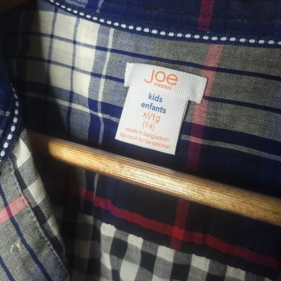 Joe Fresh Boys Size XL 14 Regular Button Down Plaid Shirt Red Gray Blue White - Picture 3 of 6